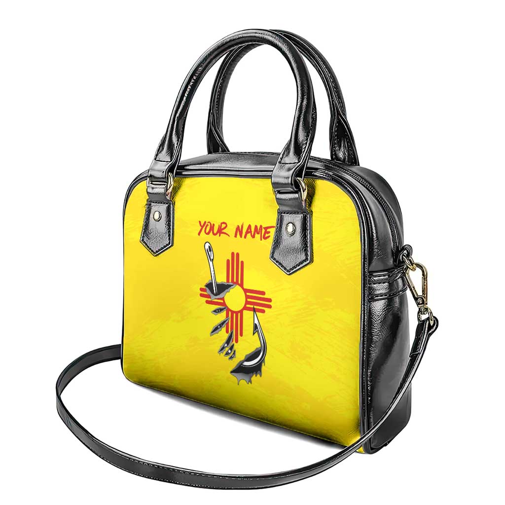 New Mexico Zia Symbol Fish Hook Shoulder Handbag Torn Fishing Graphic and Custom Name Design - Wonder Print Shop