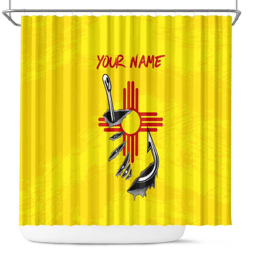 New Mexico Zia Symbol Fish Hook Shower Curtain Torn Fishing Graphic and Custom Name Design - Wonder Print Shop
