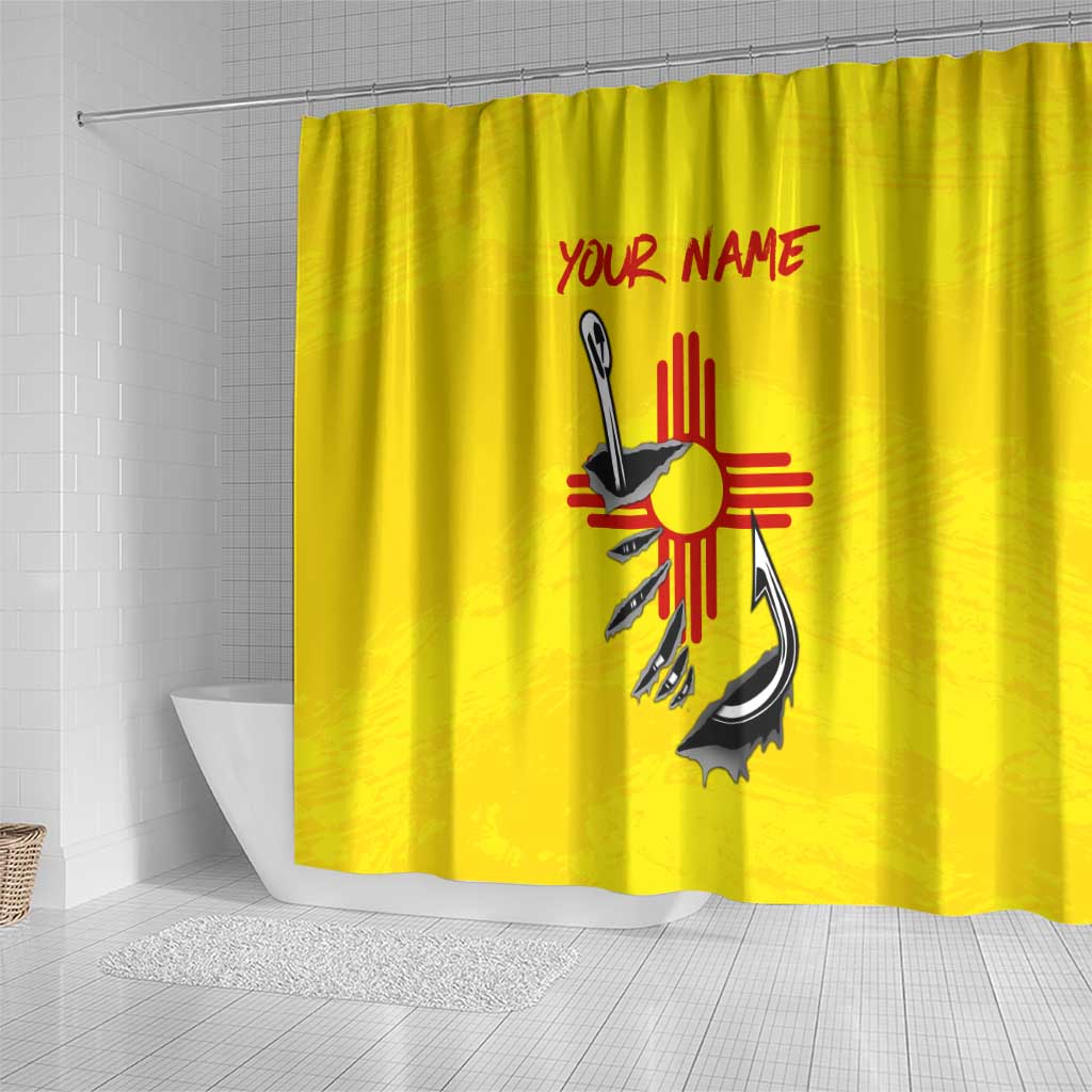 New Mexico Zia Symbol Fish Hook Shower Curtain Torn Fishing Graphic and Custom Name Design - Wonder Print Shop
