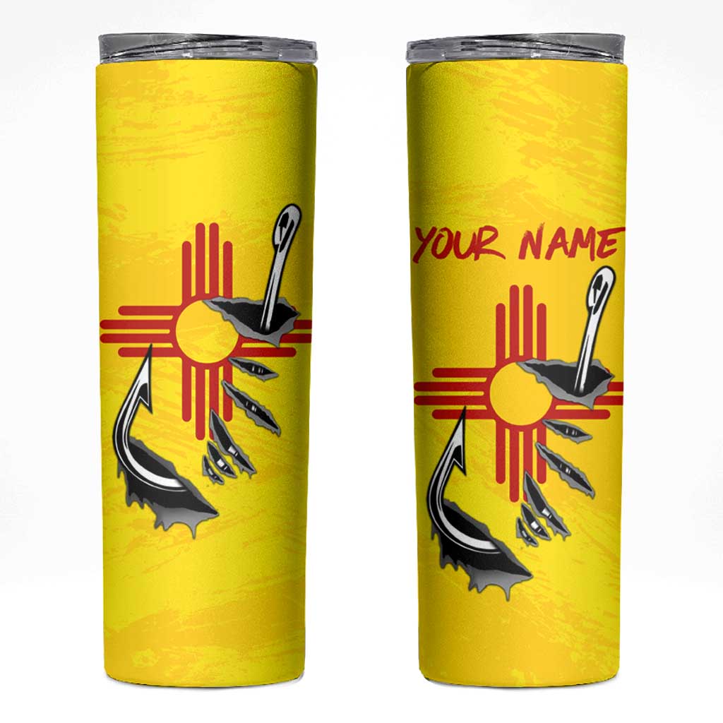 New Mexico Zia Symbol Fish Hook Skinny Tumbler Torn Fishing Graphic and Custom Name Design - Wonder Print Shop