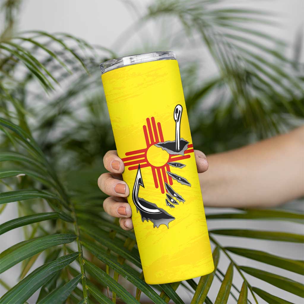 New Mexico Zia Symbol Fish Hook Skinny Tumbler Torn Fishing Graphic and Custom Name Design - Wonder Print Shop