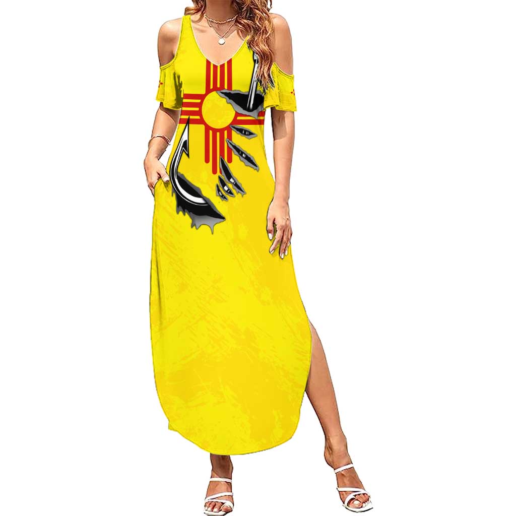 New Mexico Zia Symbol Fish Hook Summer Maxi Dress Torn Fishing Graphic and Custom Name Design - Wonder Print Shop
