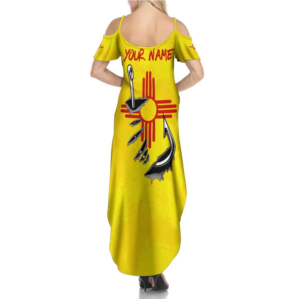 New Mexico Zia Symbol Fish Hook Summer Maxi Dress Torn Fishing Graphic and Custom Name Design - Wonder Print Shop