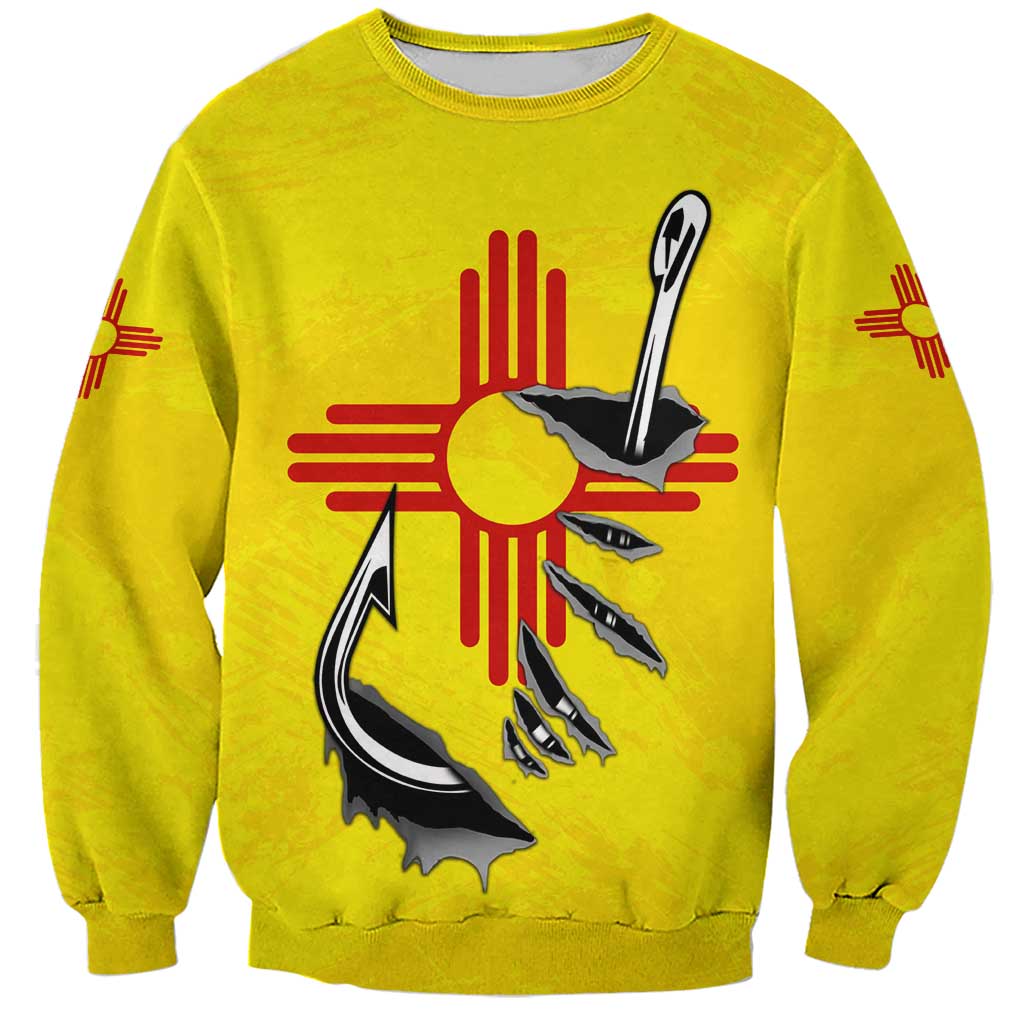 New Mexico Zia Symbol Fish Hook Sweatshirt Torn Fishing Graphic and Custom Name Design - Wonder Print Shop