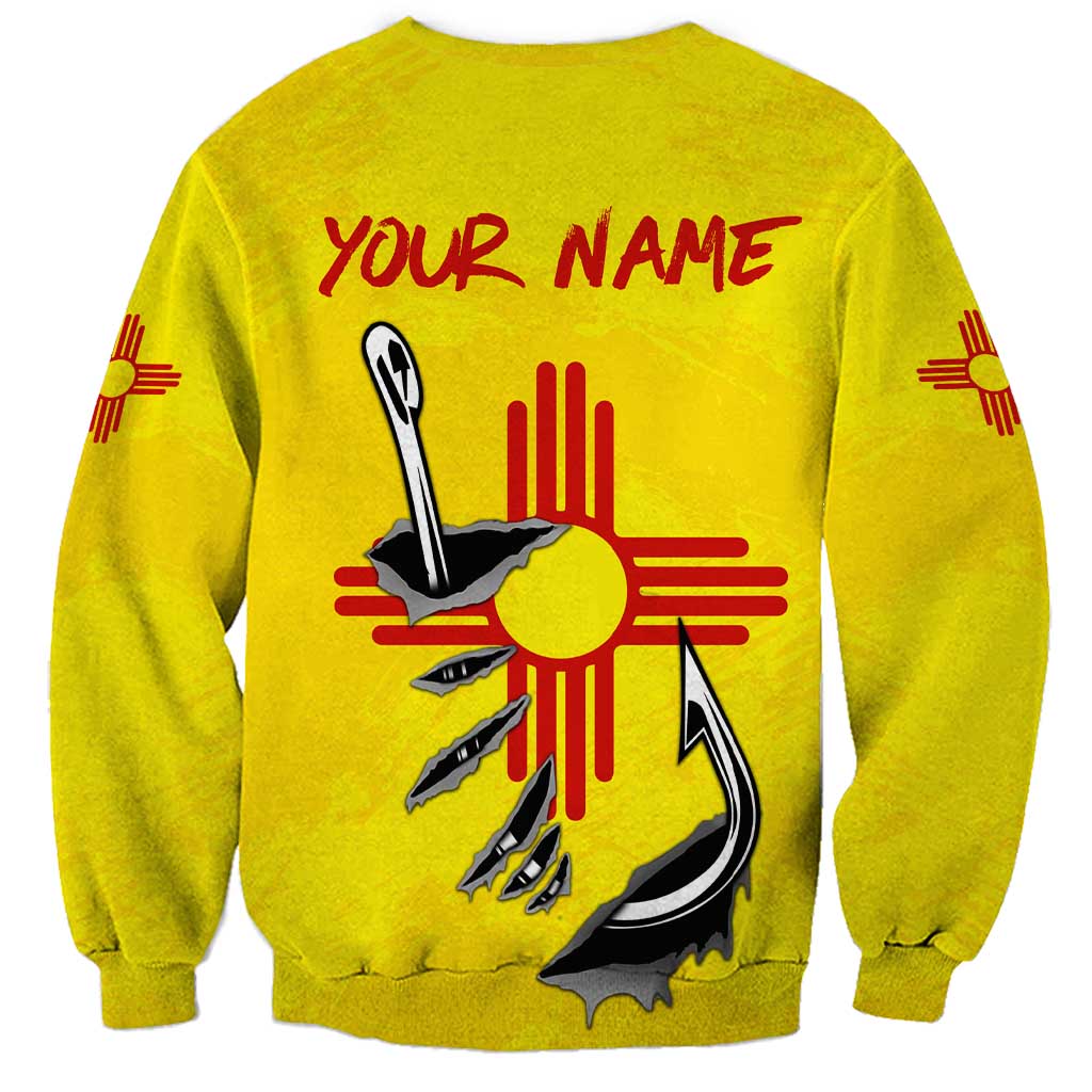 New Mexico Zia Symbol Fish Hook Sweatshirt Torn Fishing Graphic and Custom Name Design - Wonder Print Shop