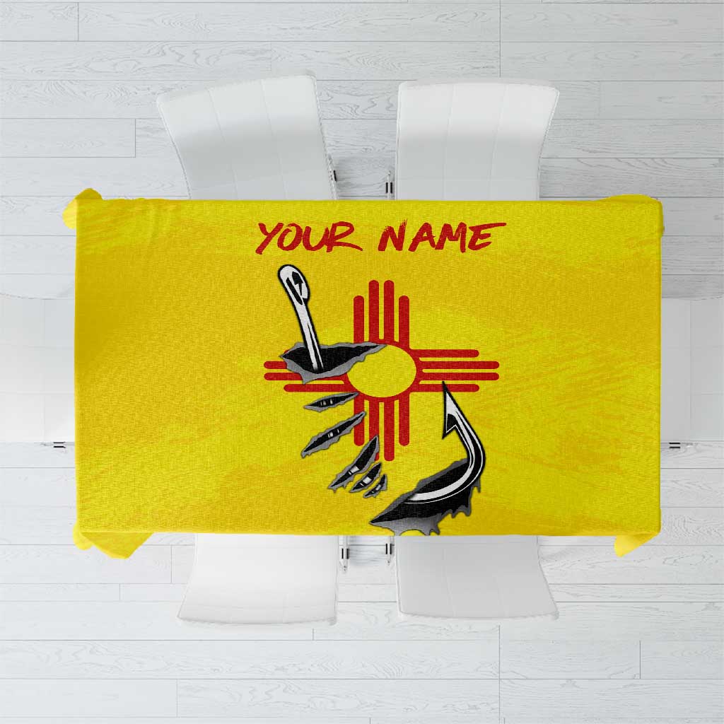 New Mexico Zia Symbol Fish Hook Tablecloth Torn Fishing Graphic and Custom Name Design - Wonder Print Shop