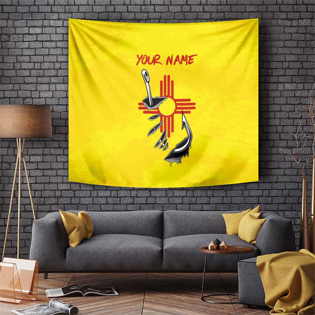 New Mexico Zia Symbol Fish Hook Tapestry Torn Fishing Graphic and Custom Name Design - Wonder Print Shop