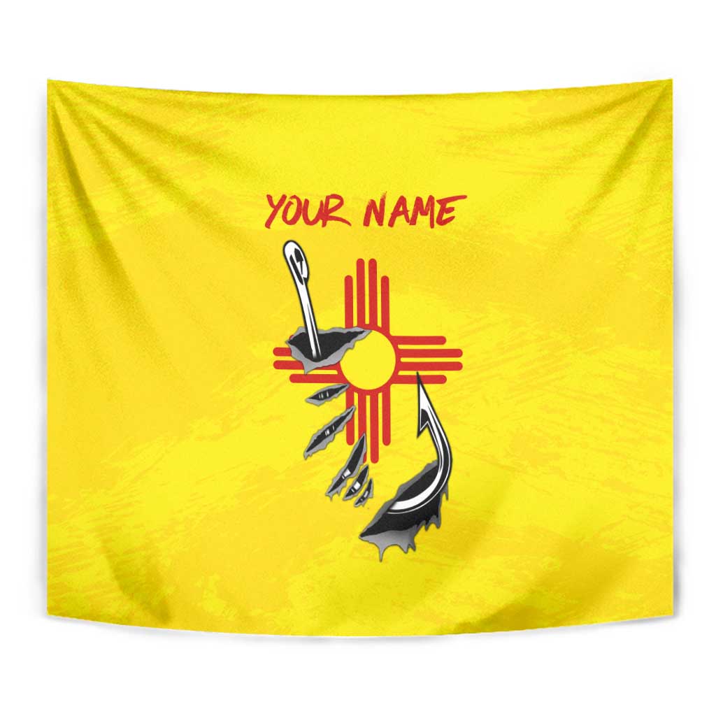 New Mexico Zia Symbol Fish Hook Tapestry Torn Fishing Graphic and Custom Name Design - Wonder Print Shop