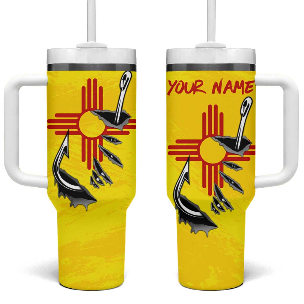 New Mexico Zia Symbol Fish Hook Tumbler With Handle Torn Fishing Graphic and Custom Name Design - Wonder Print Shop