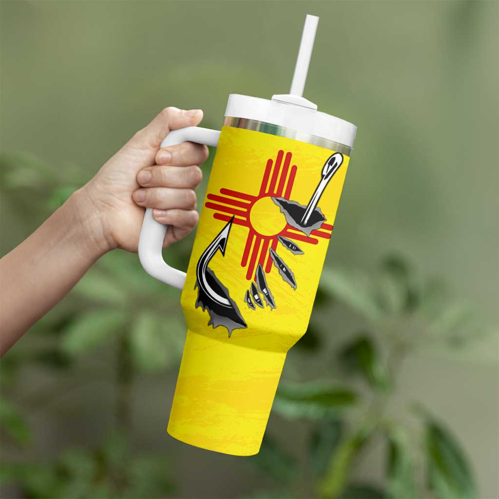 New Mexico Zia Symbol Fish Hook Tumbler With Handle Torn Fishing Graphic and Custom Name Design - Wonder Print Shop