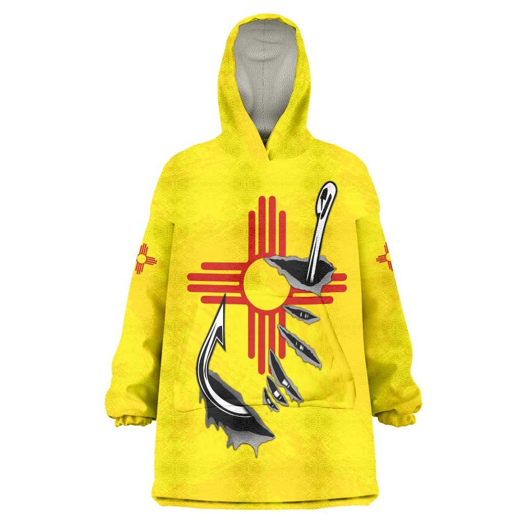 New Mexico Zia Symbol Fish Hook Wearable Blanket Hoodie Torn Fishing Graphic and Custom Name Design - Wonder Print Shop