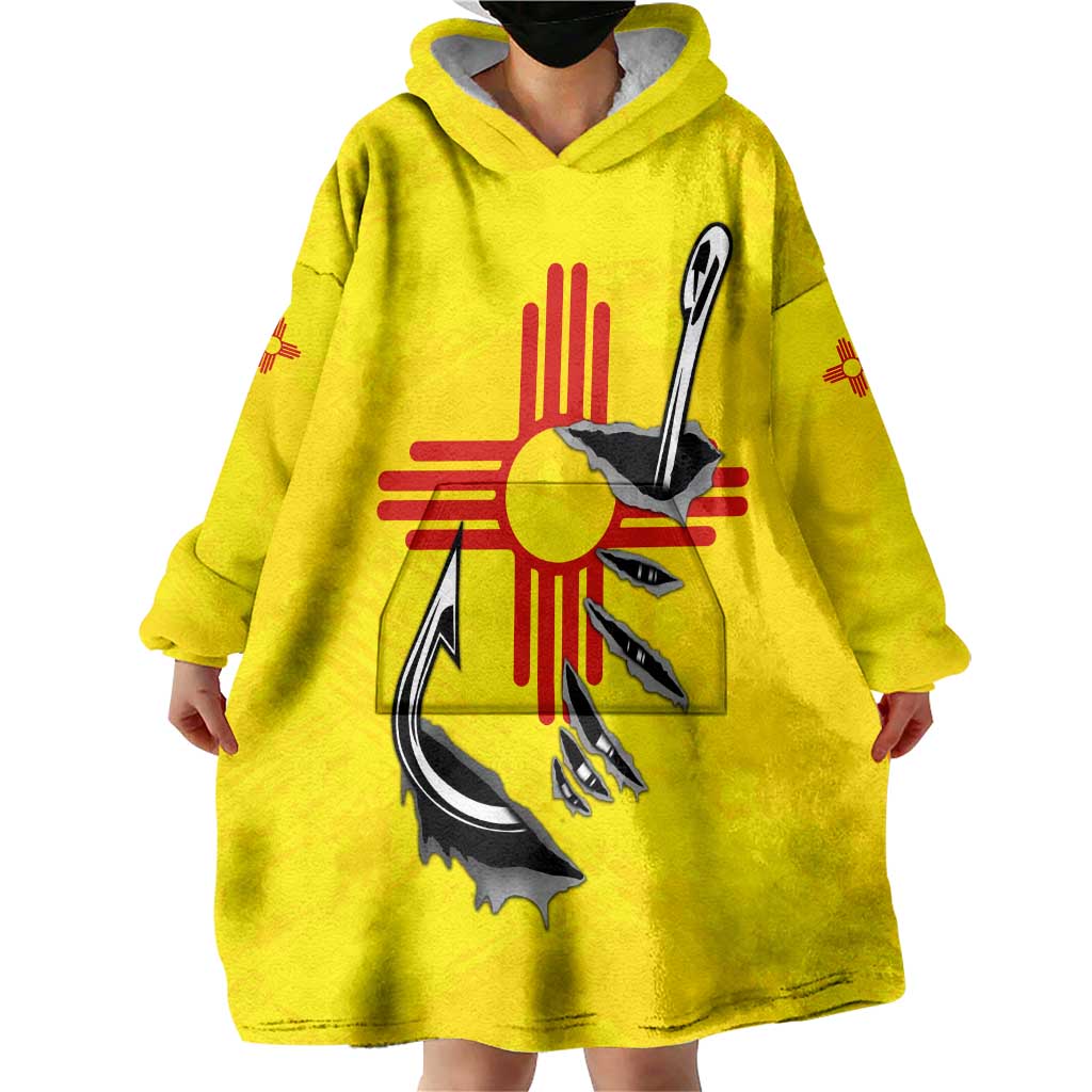 New Mexico Zia Symbol Fish Hook Wearable Blanket Hoodie Torn Fishing Graphic and Custom Name Design - Wonder Print Shop