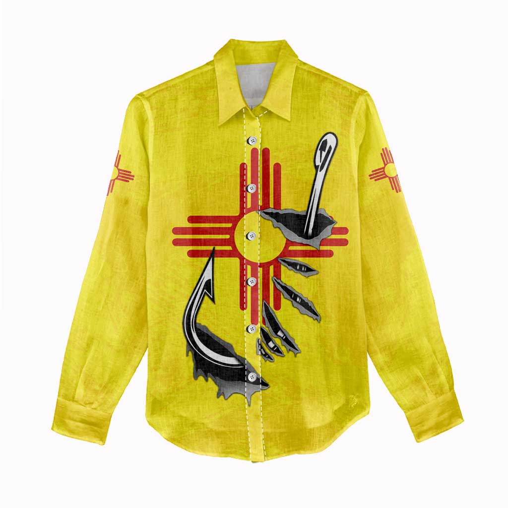 New Mexico Zia Symbol Fish Hook Women Casual Shirt Torn Fishing Graphic and Custom Name Design - Wonder Print Shop