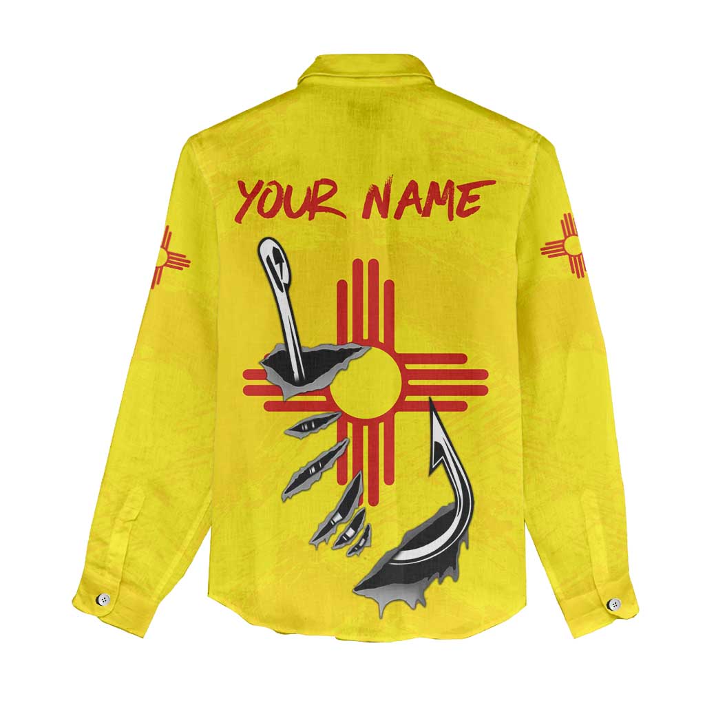 New Mexico Zia Symbol Fish Hook Women Casual Shirt Torn Fishing Graphic and Custom Name Design - Wonder Print Shop