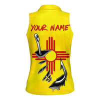 New Mexico Zia Symbol Fish Hook Women Sleeveless Polo Shirt Torn Fishing Graphic and Custom Name Design - Wonder Print Shop