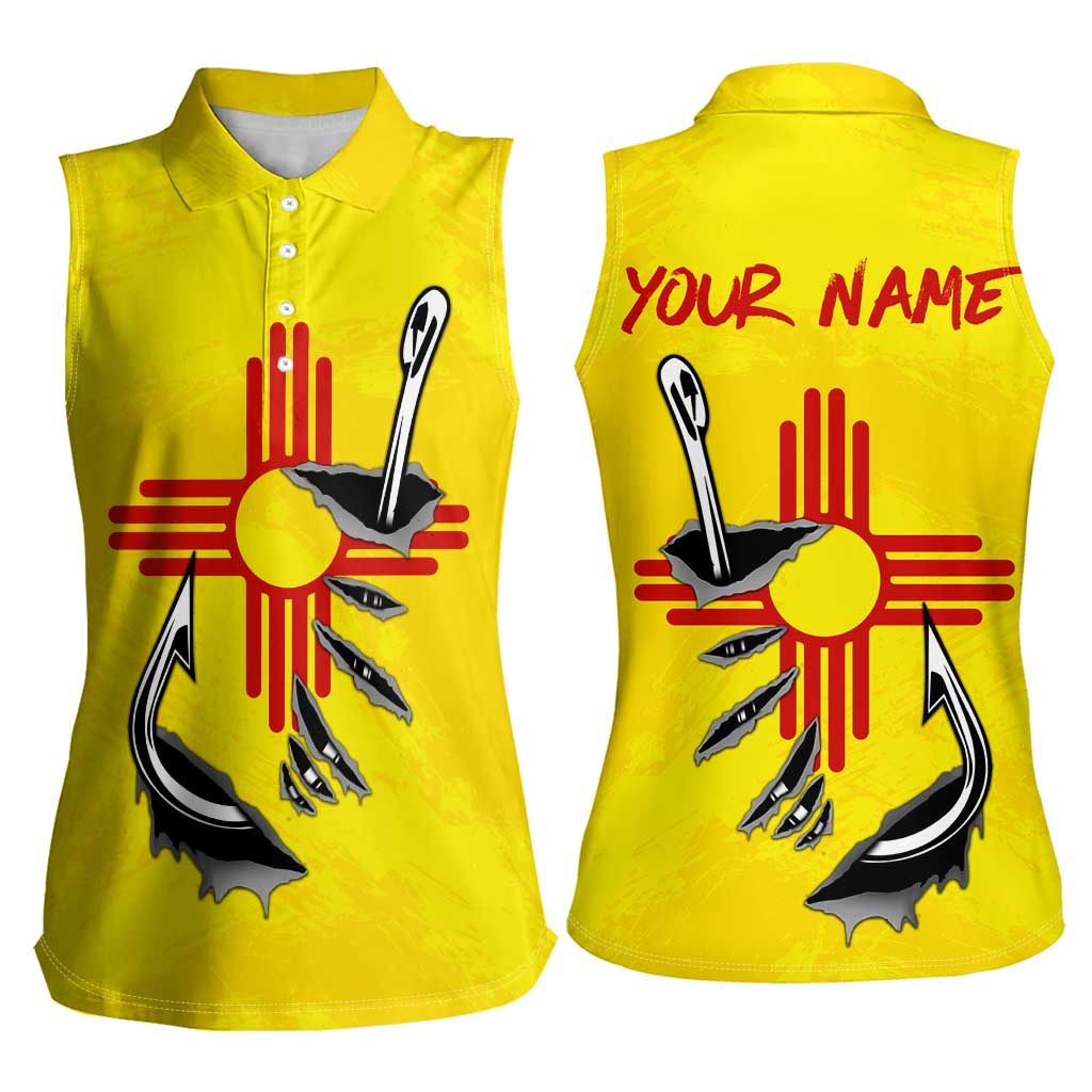 New Mexico Zia Symbol Fish Hook Women Sleeveless Polo Shirt Torn Fishing Graphic and Custom Name Design - Wonder Print Shop
