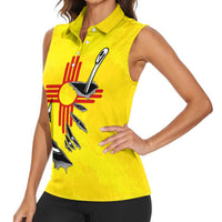 New Mexico Zia Symbol Fish Hook Women Sleeveless Polo Shirt Torn Fishing Graphic and Custom Name Design - Wonder Print Shop