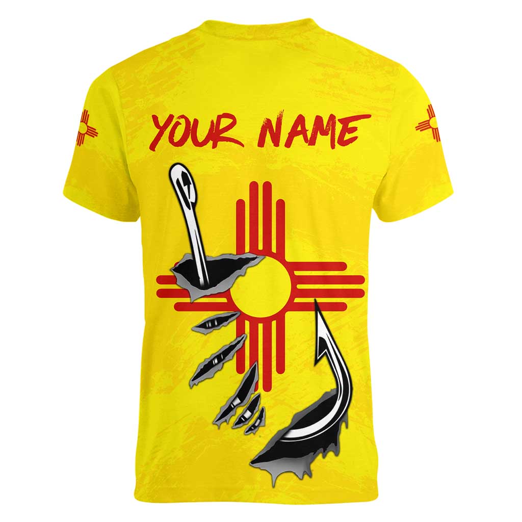New Mexico Zia Symbol Fish Hook Women V-Neck T-Shirt Torn Fishing Graphic and Custom Name Design - Wonder Print Shop