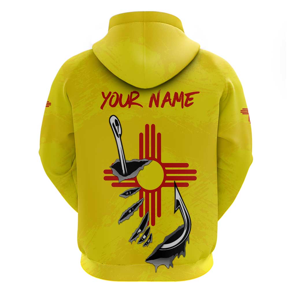 New Mexico Zia Symbol Fish Hook Zip Hoodie Torn Fishing Graphic and Custom Name Design - Wonder Print Shop