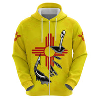 New Mexico Zia Symbol Fish Hook Zip Hoodie Torn Fishing Graphic and Custom Name Design - Wonder Print Shop