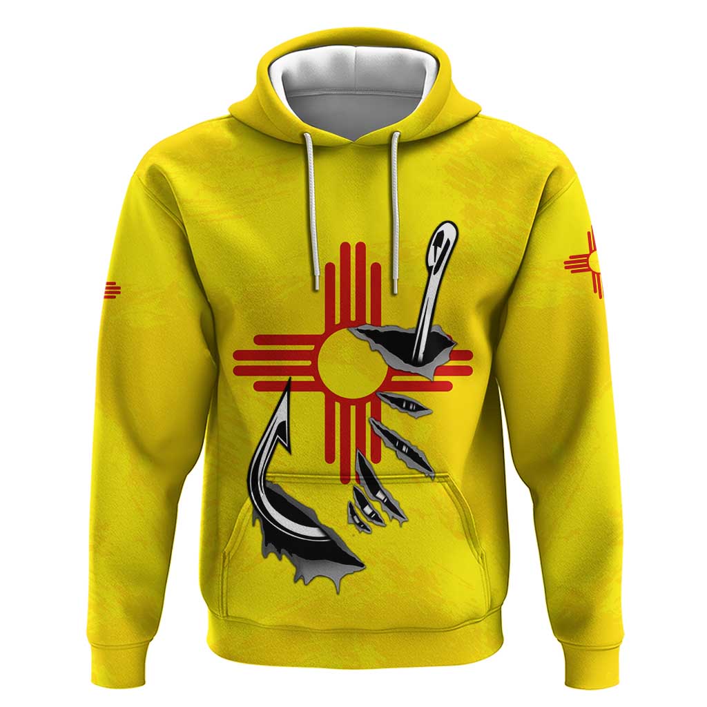 New Mexico Zia Symbol Fish Hook Zip Hoodie Torn Fishing Graphic and Custom Name Design - Wonder Print Shop