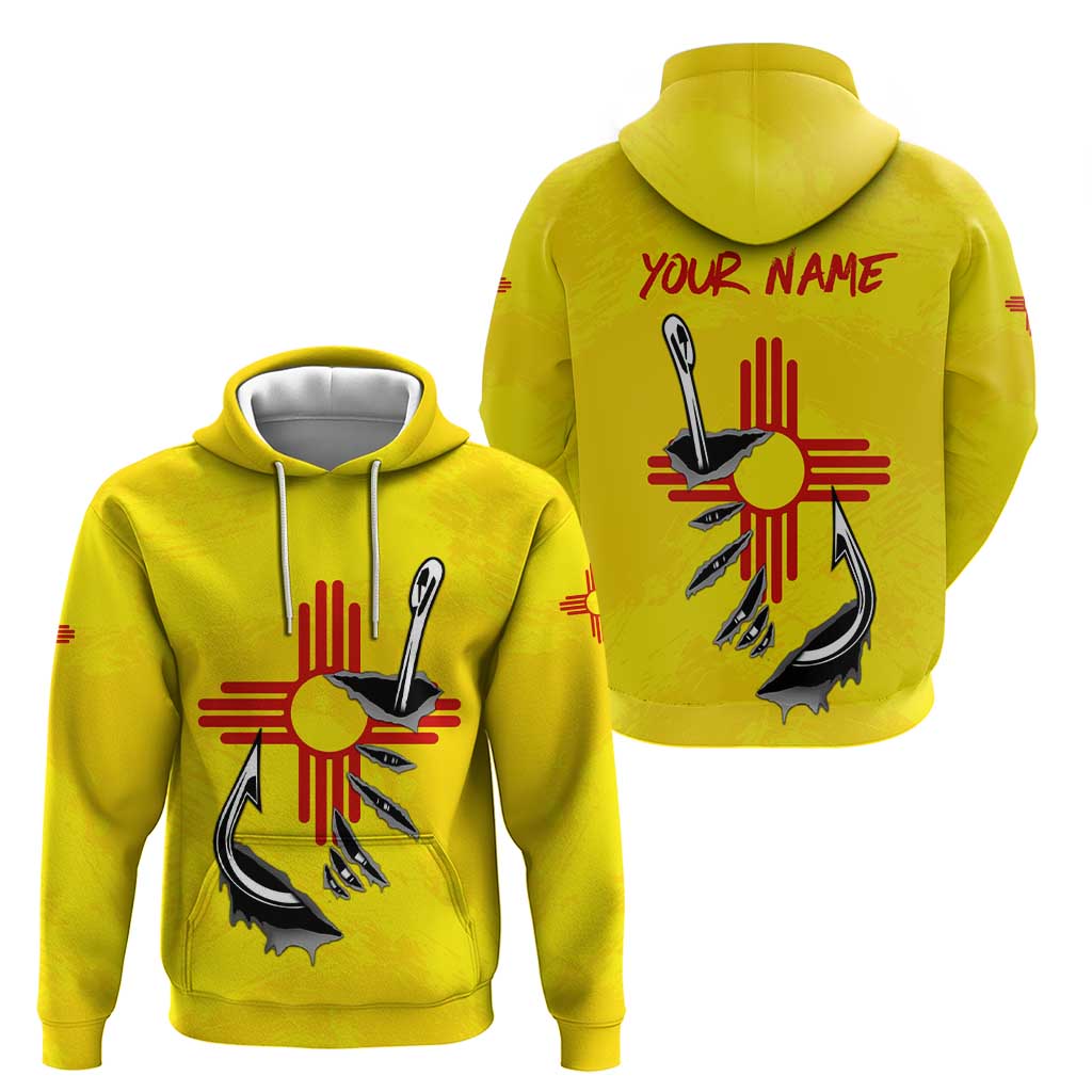 New Mexico Zia Symbol Fish Hook Zip Hoodie Torn Fishing Graphic and Custom Name Design - Wonder Print Shop