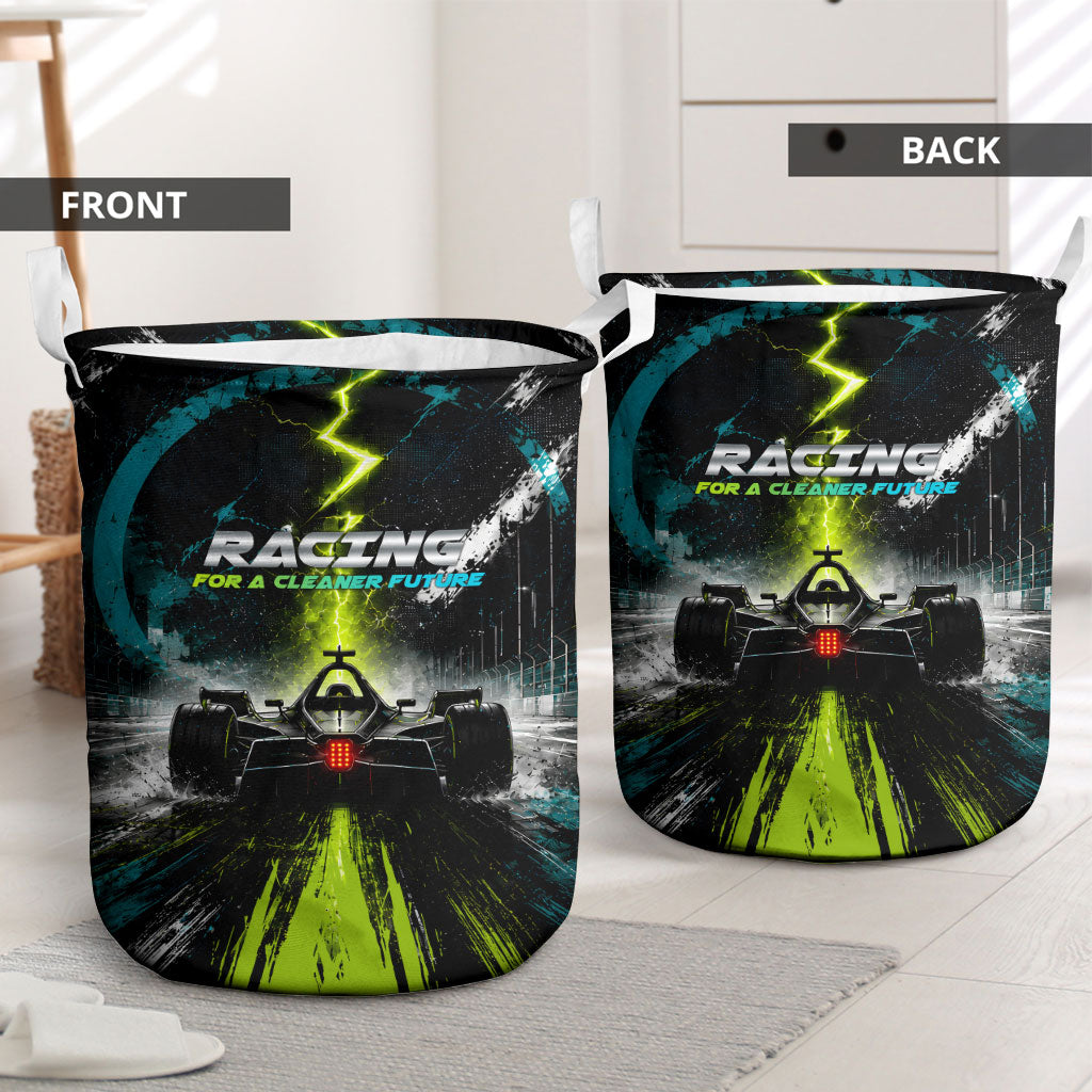 Electric Motorsport Racing Laundry Basket Futuristic Formula Car Neon Lightning Speed Art