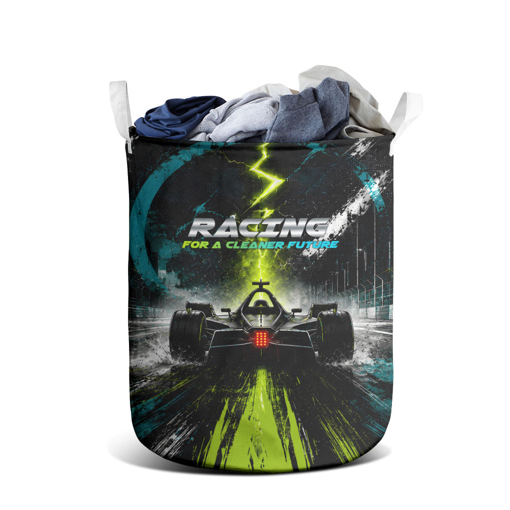Electric Motorsport Racing Laundry Basket Futuristic Formula Car Neon Lightning Speed Art