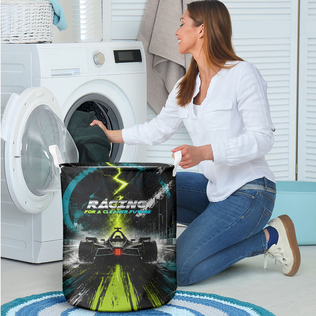 Electric Motorsport Racing Laundry Basket Futuristic Formula Car Neon Lightning Speed Art