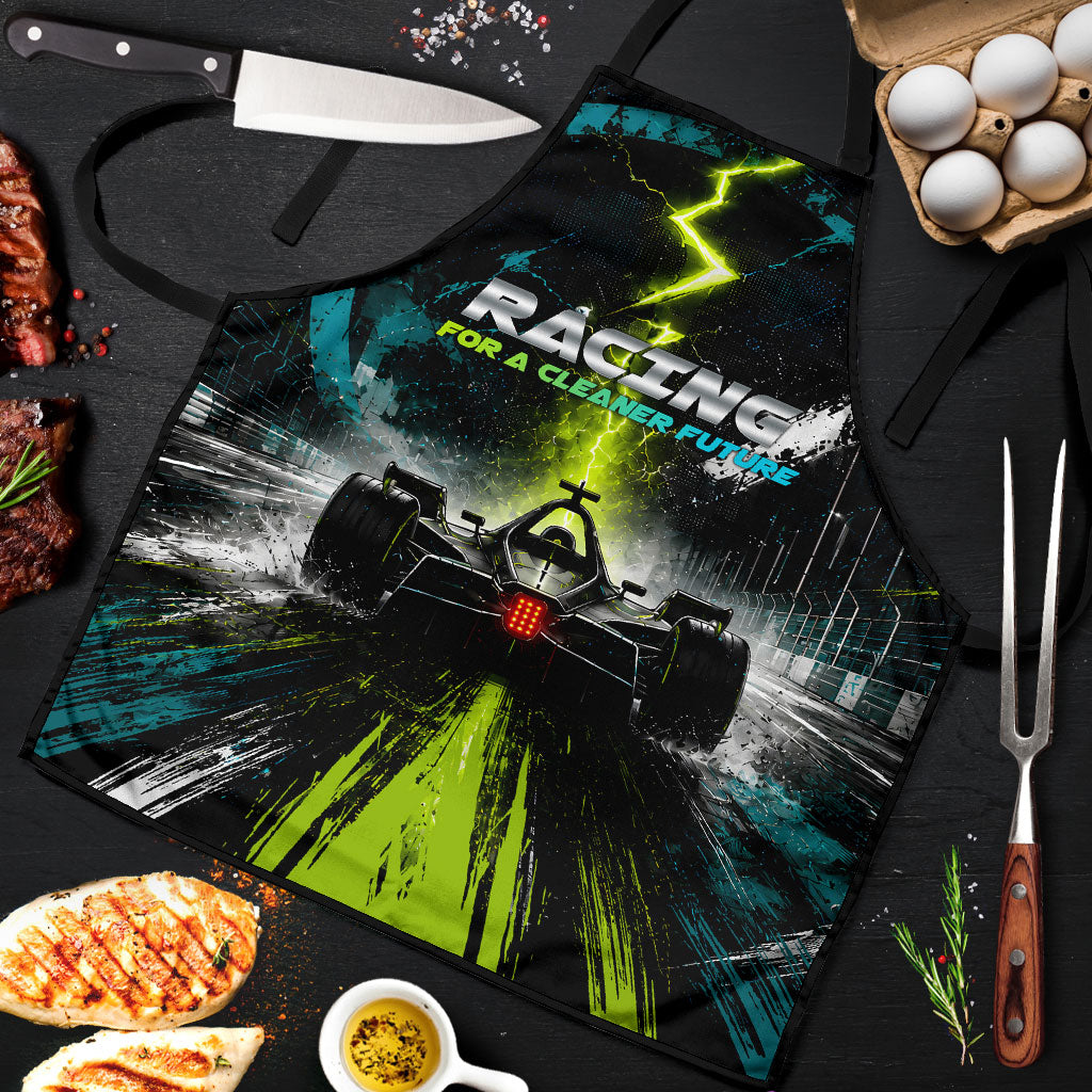 Electric Motorsport Racing Apron Futuristic Formula Car Neon Lightning Speed Art