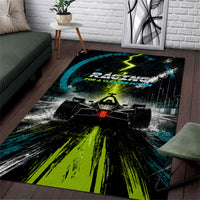 Electric Motorsport Racing Area Rug Futuristic Formula Car Neon Lightning Speed Art
