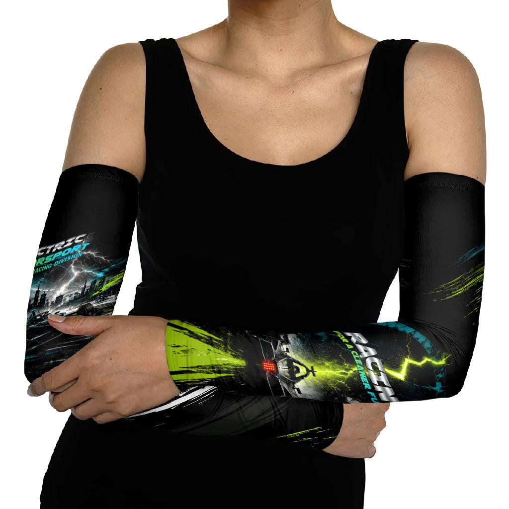 Electric Motorsport Racing Arm Sleeves Futuristic Formula Car Neon Lightning Speed Art