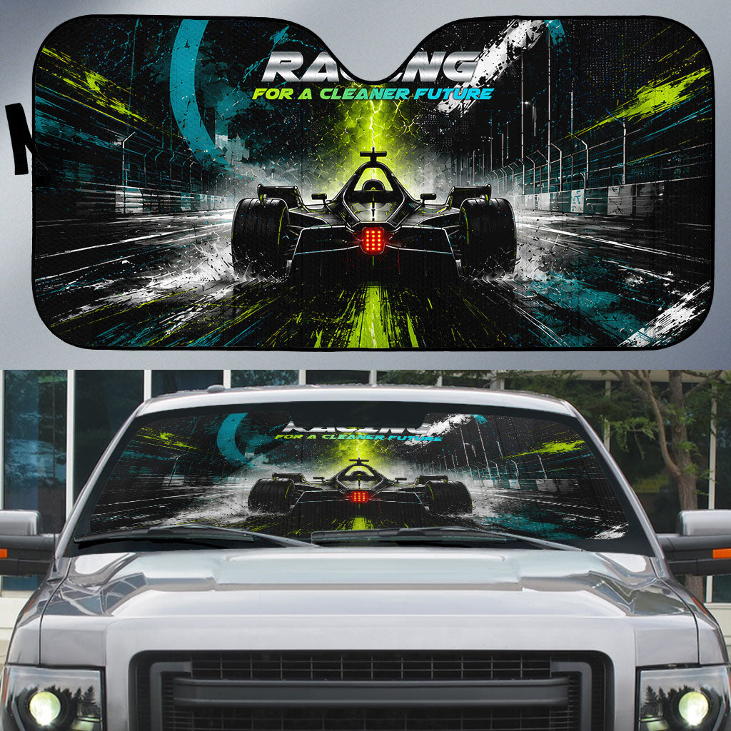 Electric Motorsport Racing Auto Sun Shade Futuristic Formula Car Neon Lightning Speed Art