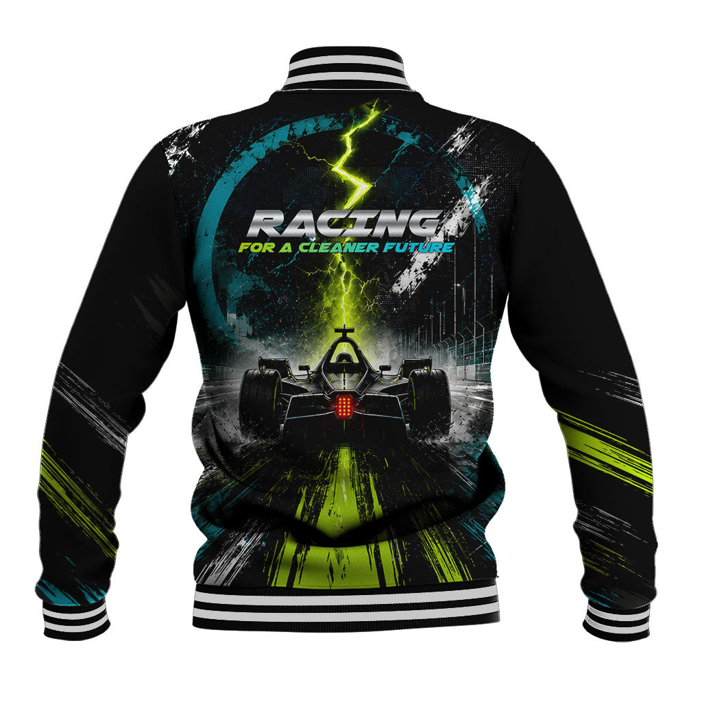 Electric Motorsport Racing Baseball Jacket Futuristic Formula Car Neon Lightning Speed Art