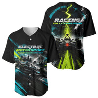 Electric Motorsport Racing Baseball Jersey Futuristic Formula Car Neon Lightning Speed Art