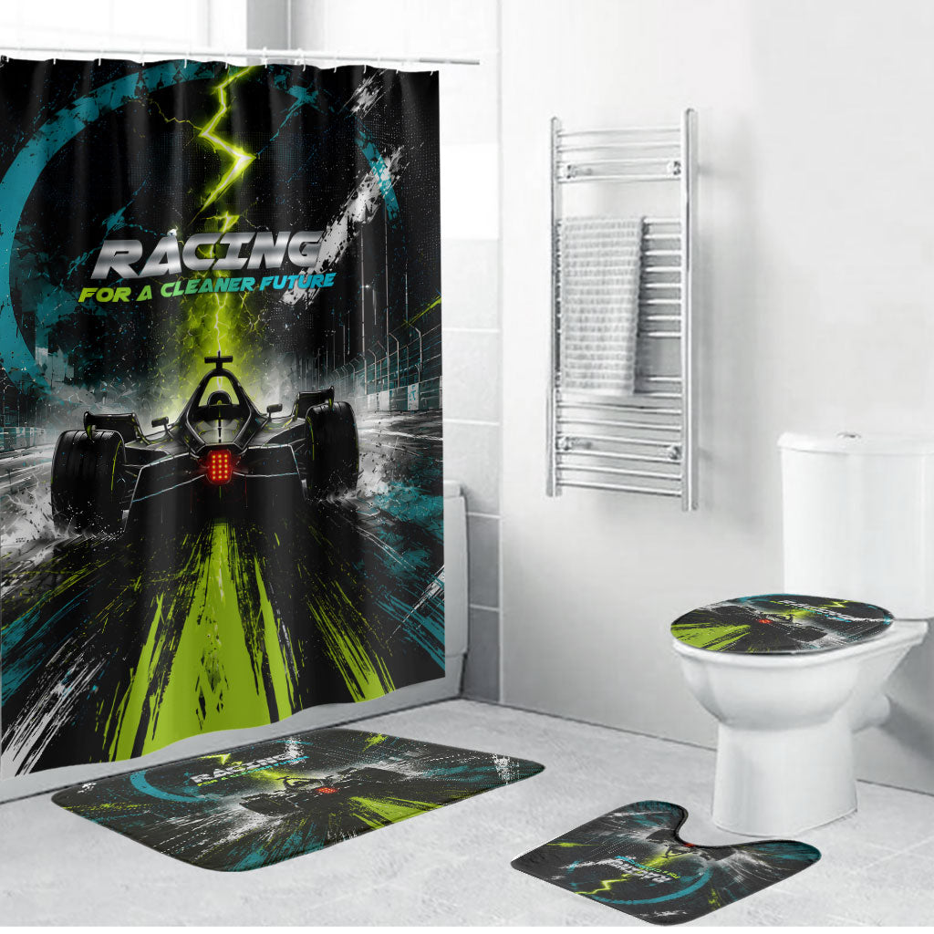 Electric Motorsport Racing Bathroom Set Futuristic Formula Car Neon Lightning Speed Art