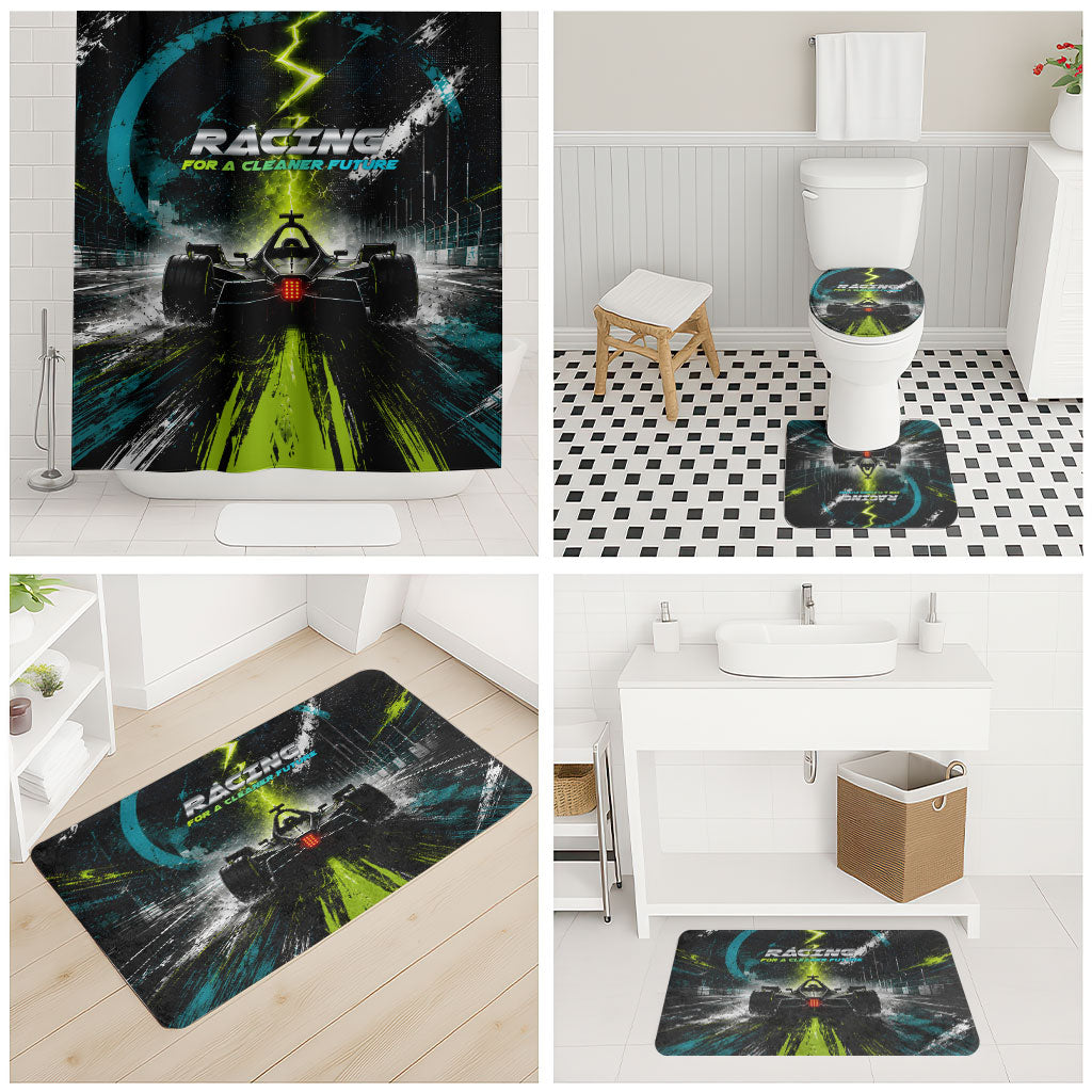 Electric Motorsport Racing Bathroom Set Futuristic Formula Car Neon Lightning Speed Art