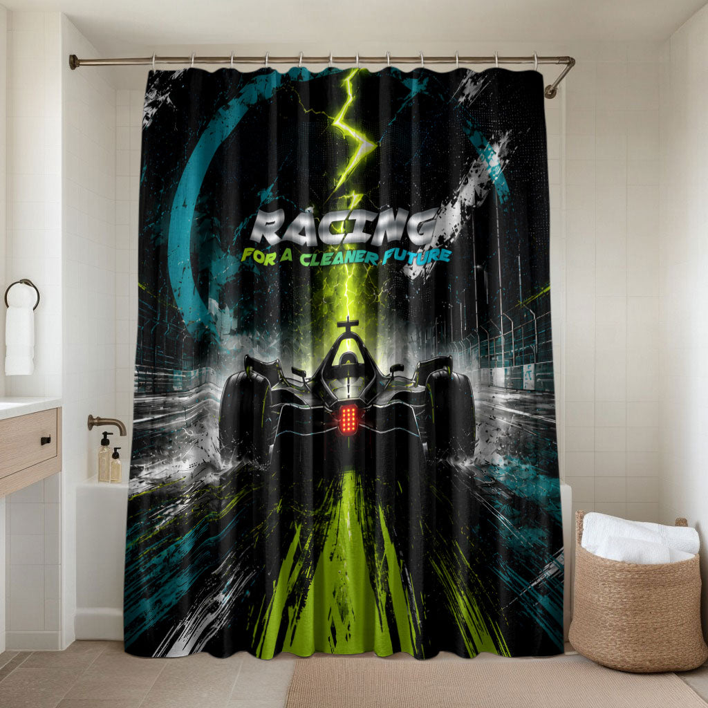 Electric Motorsport Racing Bathroom Set Futuristic Formula Car Neon Lightning Speed Art
