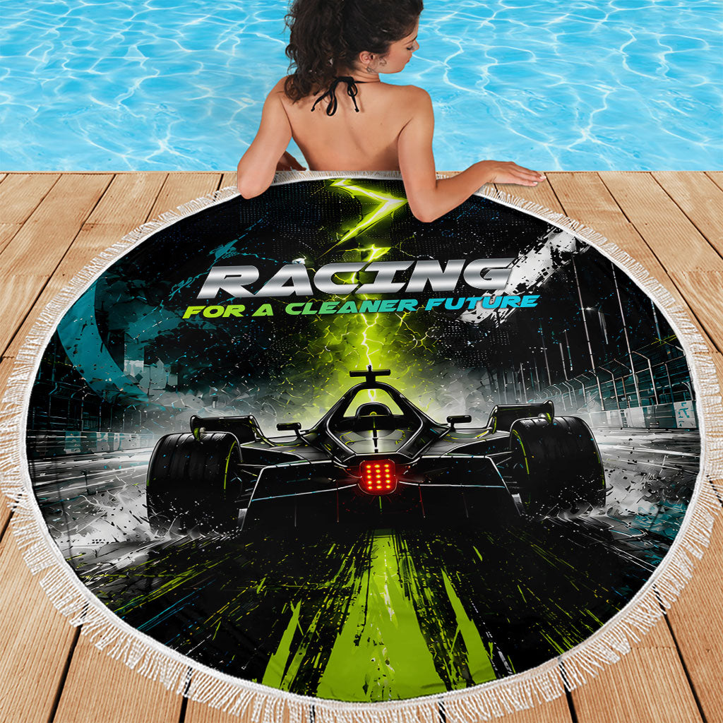 Electric Motorsport Racing Beach Blanket Futuristic Formula Car Neon Lightning Speed Art