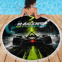 Electric Motorsport Racing Beach Blanket Futuristic Formula Car Neon Lightning Speed Art