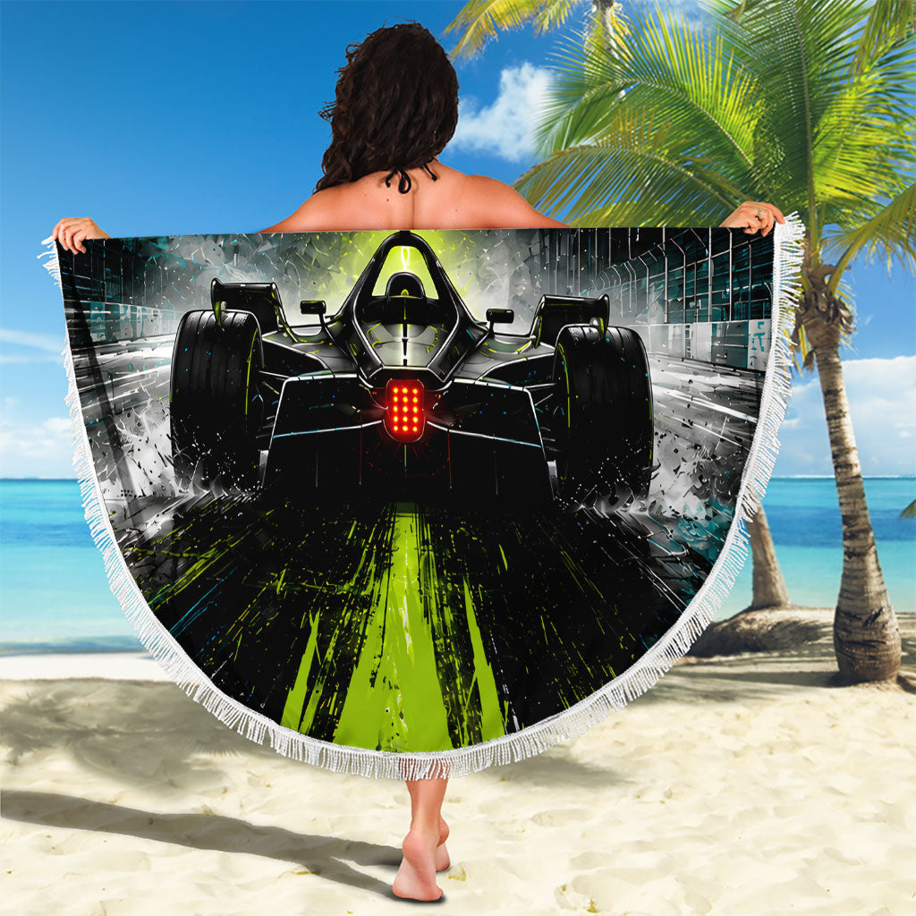 Electric Motorsport Racing Beach Blanket Futuristic Formula Car Neon Lightning Speed Art