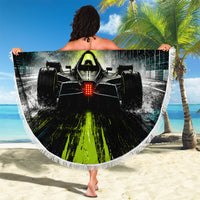 Electric Motorsport Racing Beach Blanket Futuristic Formula Car Neon Lightning Speed Art