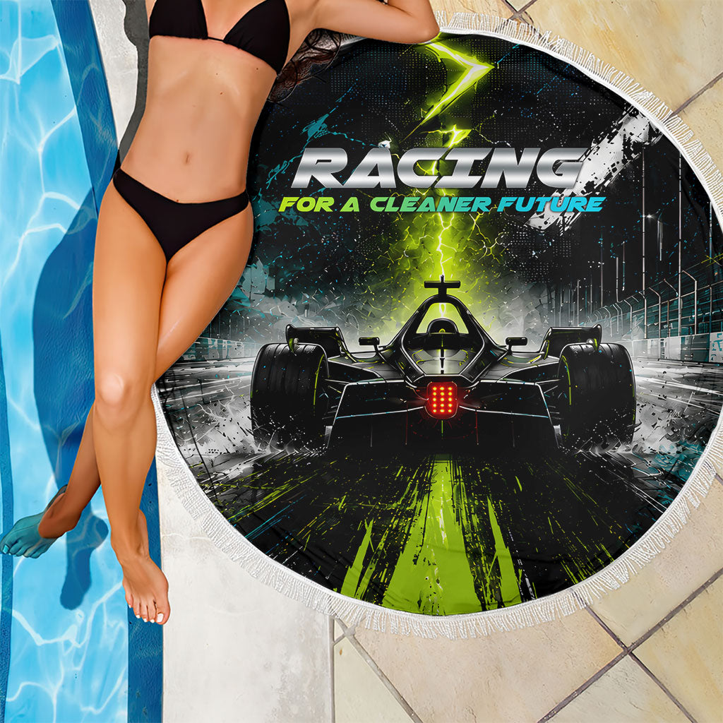Electric Motorsport Racing Beach Blanket Futuristic Formula Car Neon Lightning Speed Art