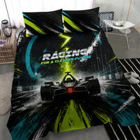 Electric Motorsport Racing Bedding Set Futuristic Formula Car Neon Lightning Speed Art