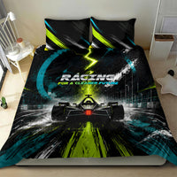 Electric Motorsport Racing Bedding Set Futuristic Formula Car Neon Lightning Speed Art