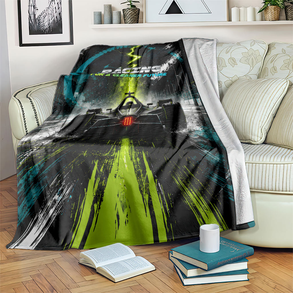 Electric Motorsport Racing Blanket Futuristic Formula Car Neon Lightning Speed Art