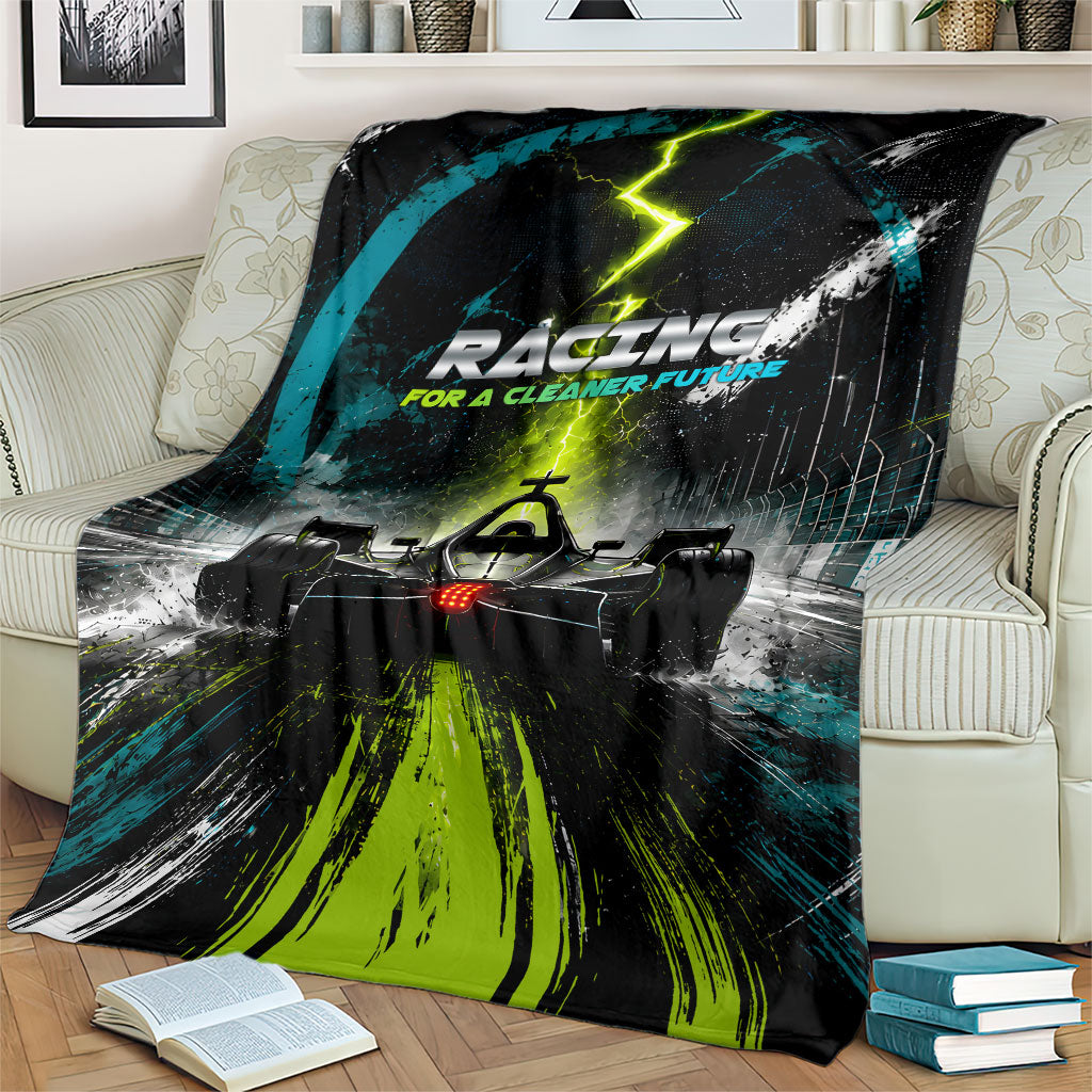 Electric Motorsport Racing Blanket Futuristic Formula Car Neon Lightning Speed Art