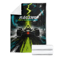 Electric Motorsport Racing Blanket Futuristic Formula Car Neon Lightning Speed Art