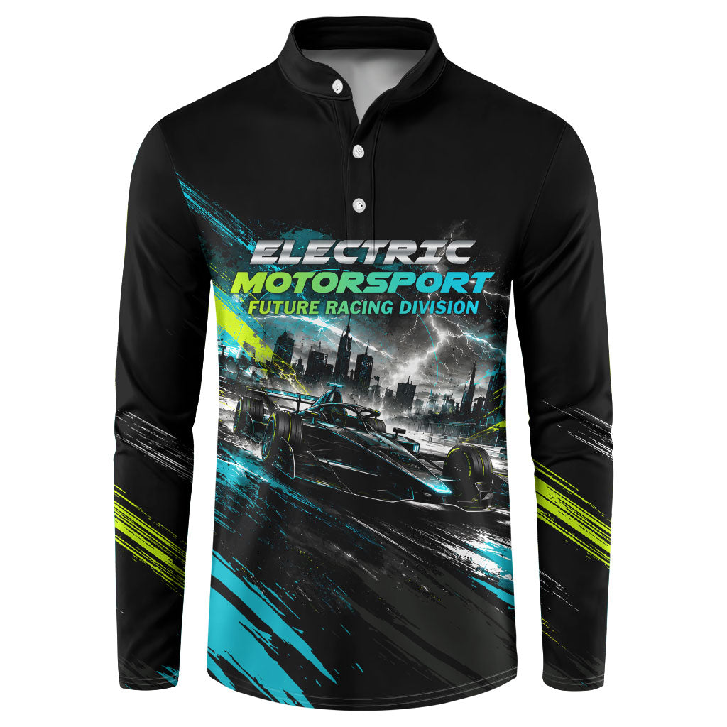 Electric Motorsport Racing Button Sweatshirt Futuristic Formula Car Neon Lightning Speed Art
