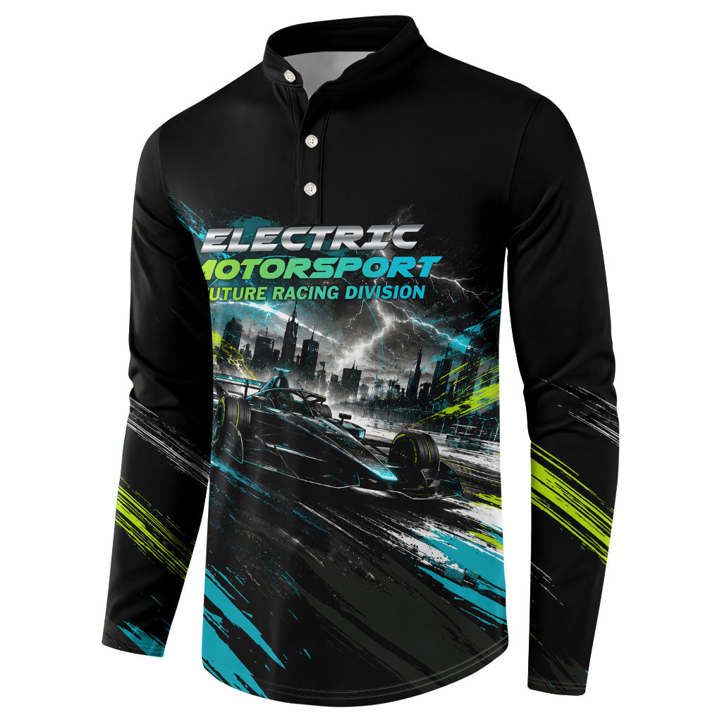 Electric Motorsport Racing Button Sweatshirt Futuristic Formula Car Neon Lightning Speed Art